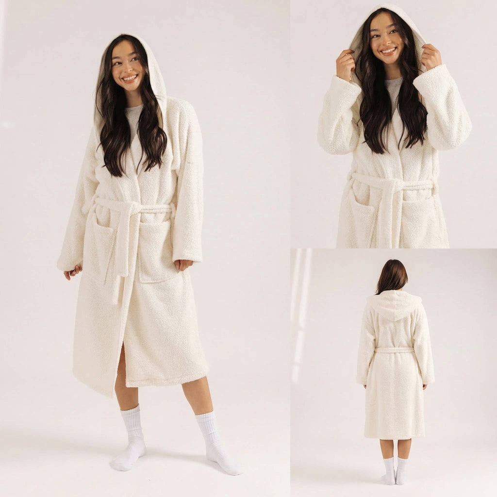 MellowSoft™ Hooded Robe: Creme / M