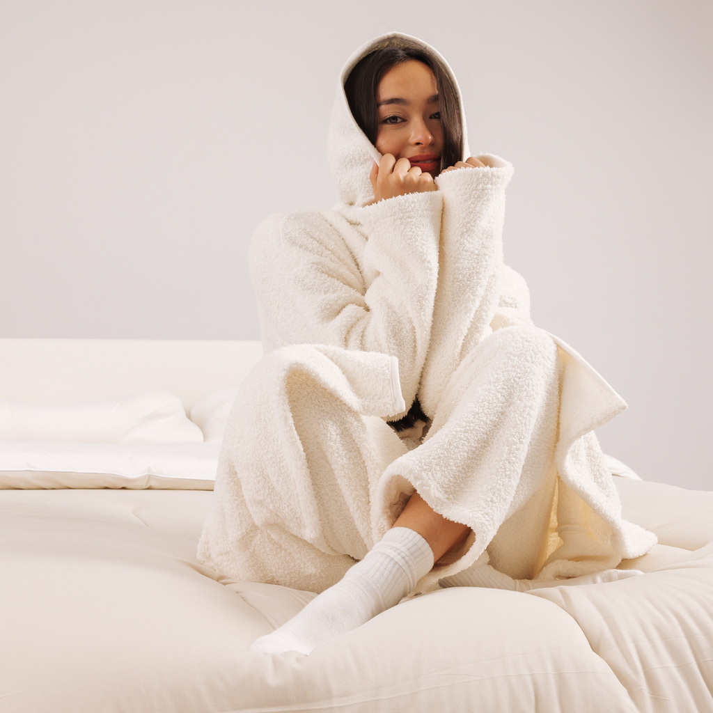 MellowSoft™ Hooded Robe: Creme / M